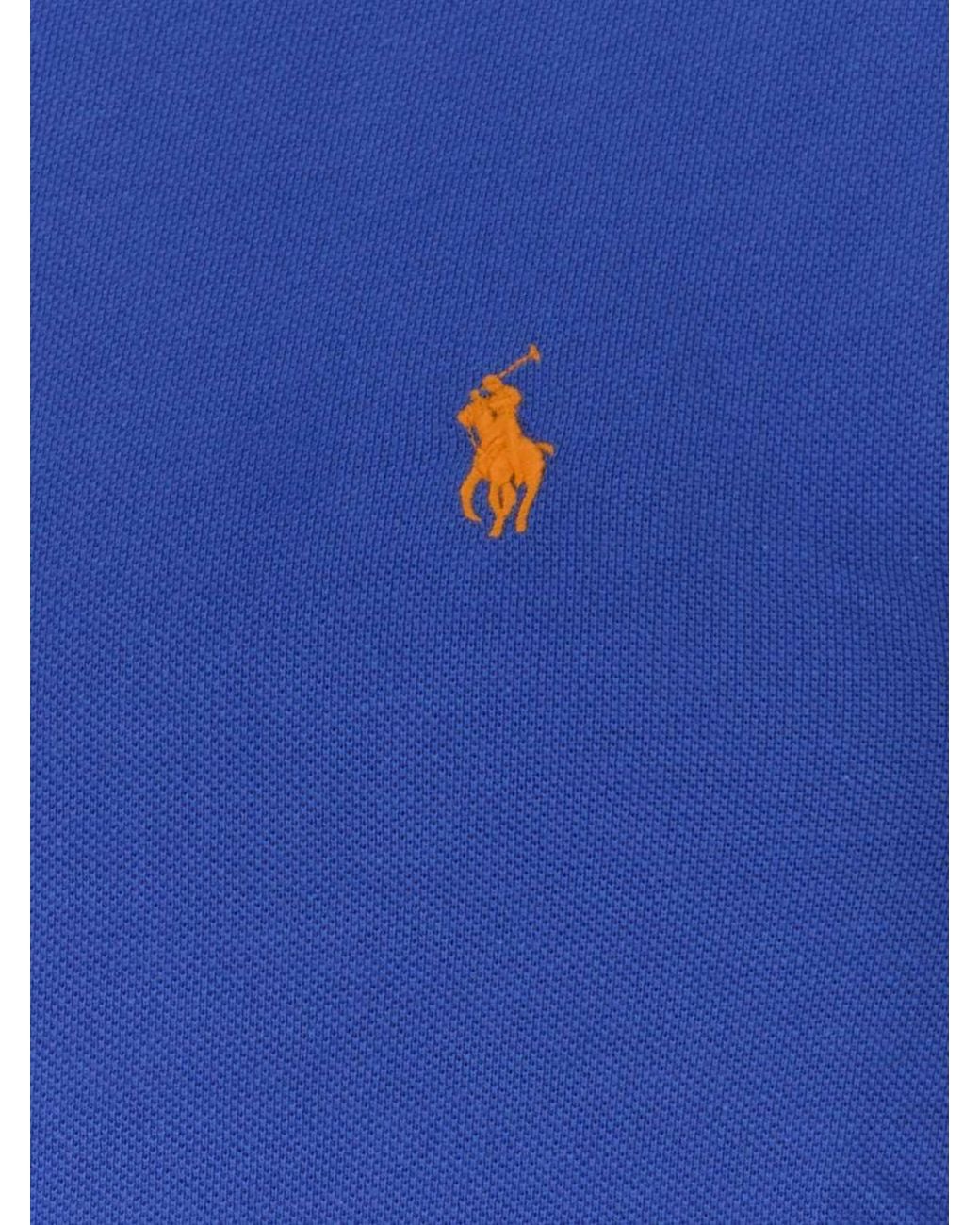 Polo Ralph Lauren Blue Short-Sleeve Cotton Polo Shirt With Contrasting Embroidered Logo for men