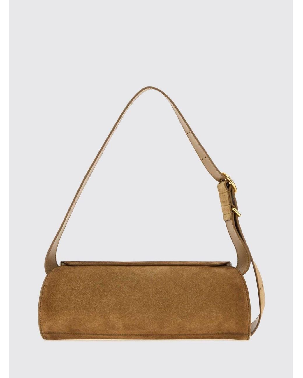 Jil Sander Natural Cannolo Suede Calfskin Crossbody Bag With Embossed Logo