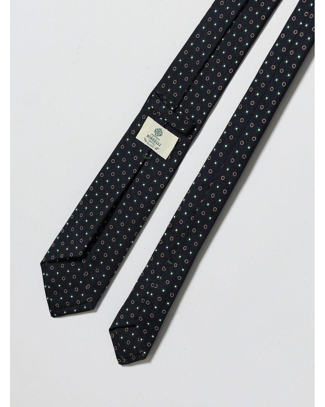 Luigi Borrelli Napoli White Pure Silk Polka Dot Tie With Back Loop for men