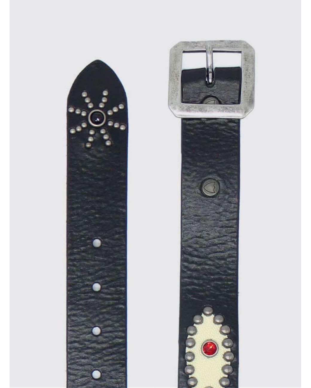 HTC White Leather Belt With Embroidery And A Square Buckle for men