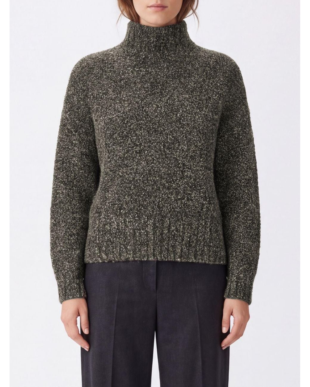 Agnona Gray High-Neck Ribbed-Trim Jumper