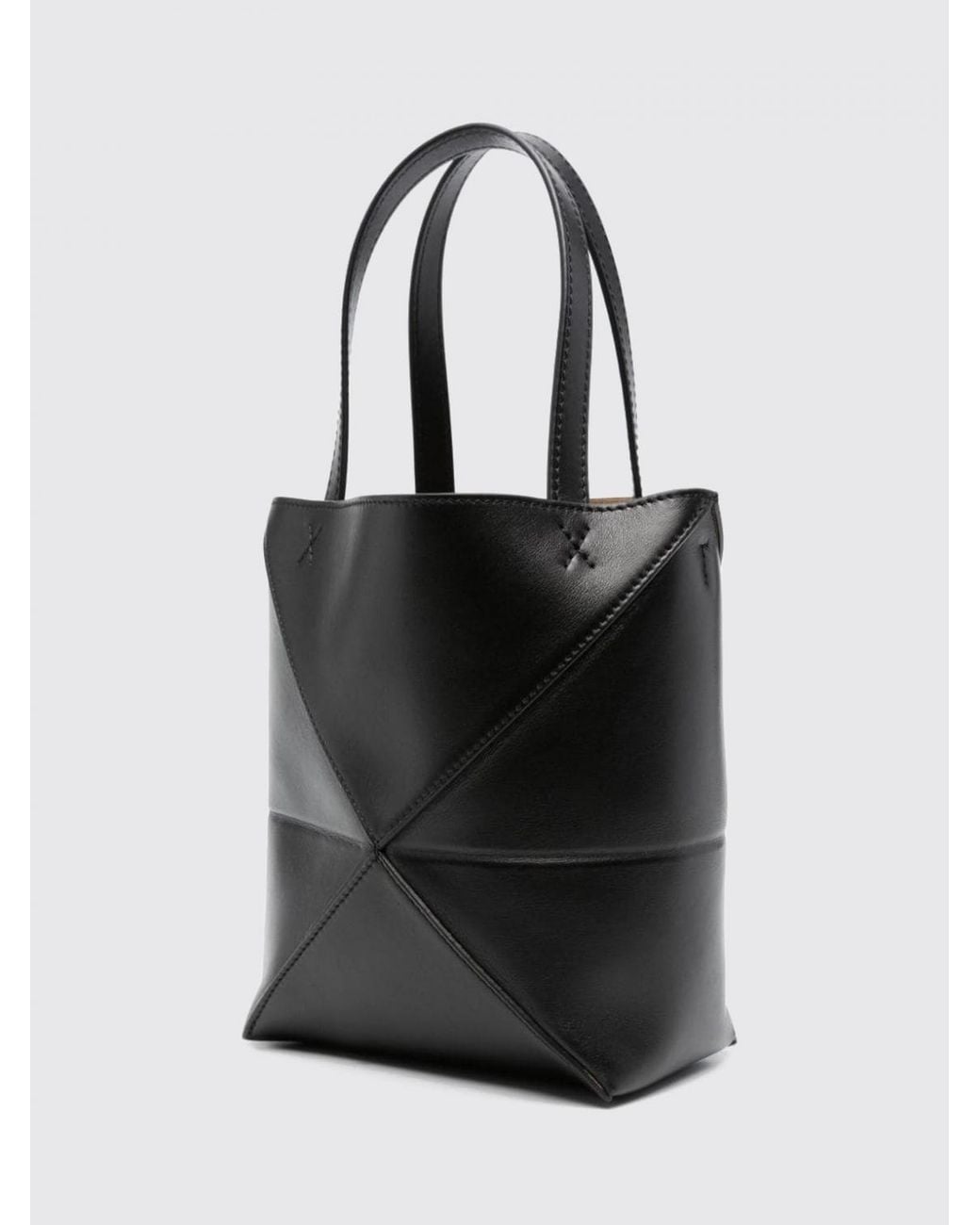Loewe Black Puzzle Fold Small Calfskin Leather Tote Bag With Double Handle