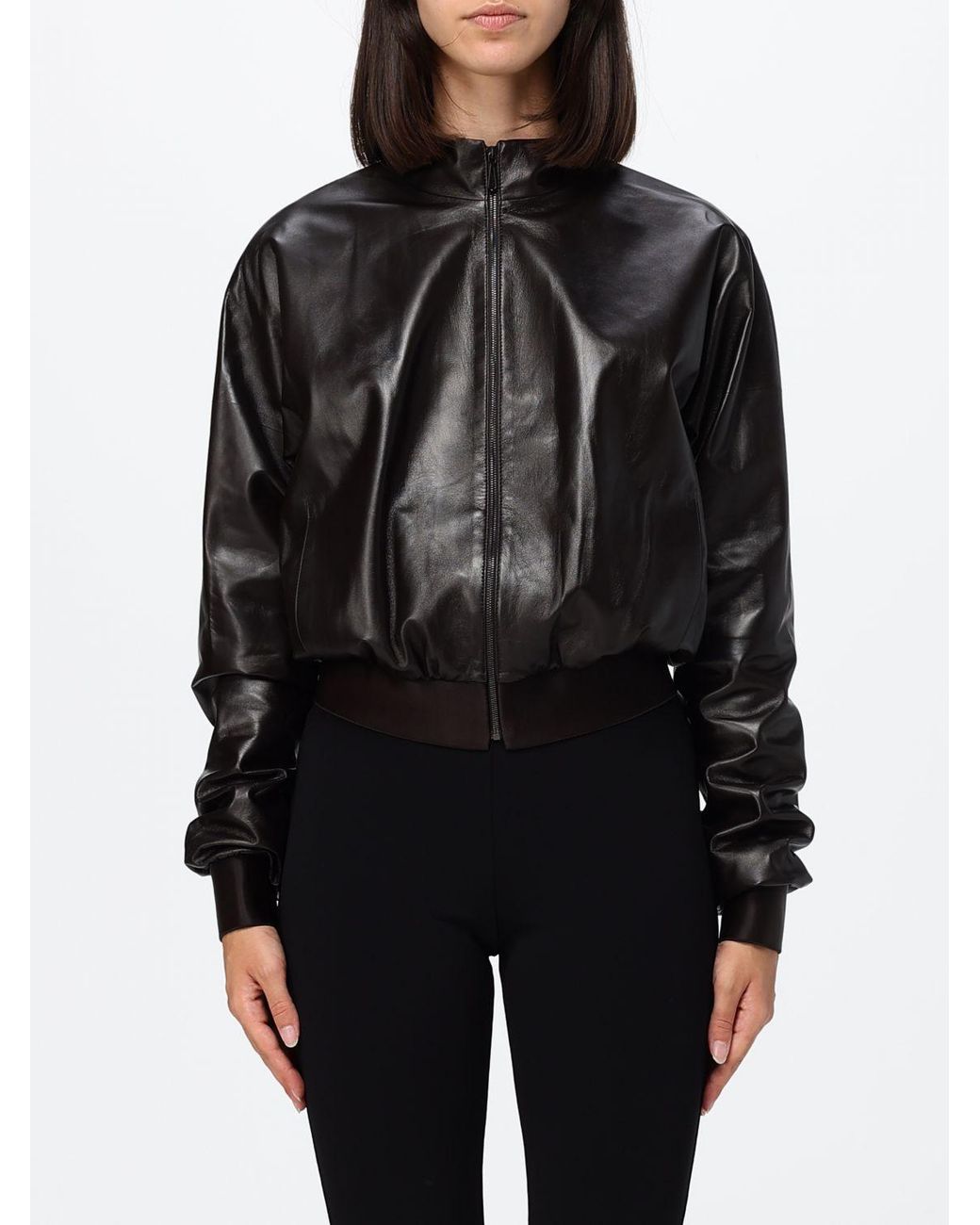 Gucci Black Nappa Leather Bomber Jacket With High Collar And Zip Closure