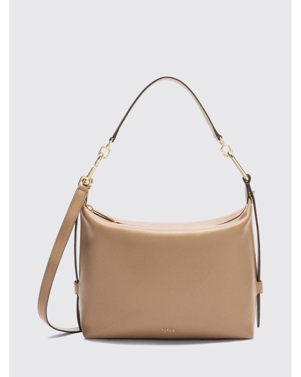 Furla Natural Tonie Grained Leather Shoulder Bag By With Removable Handle And Strap