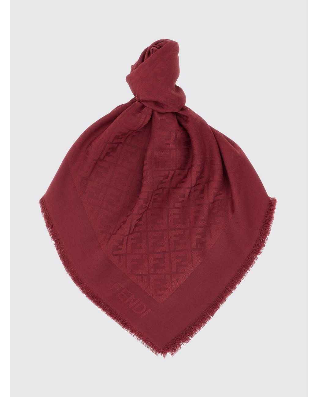 Fendi Red Woll- Und Seidenschal Mit Ff-Jacquardmuster Und Fransen
