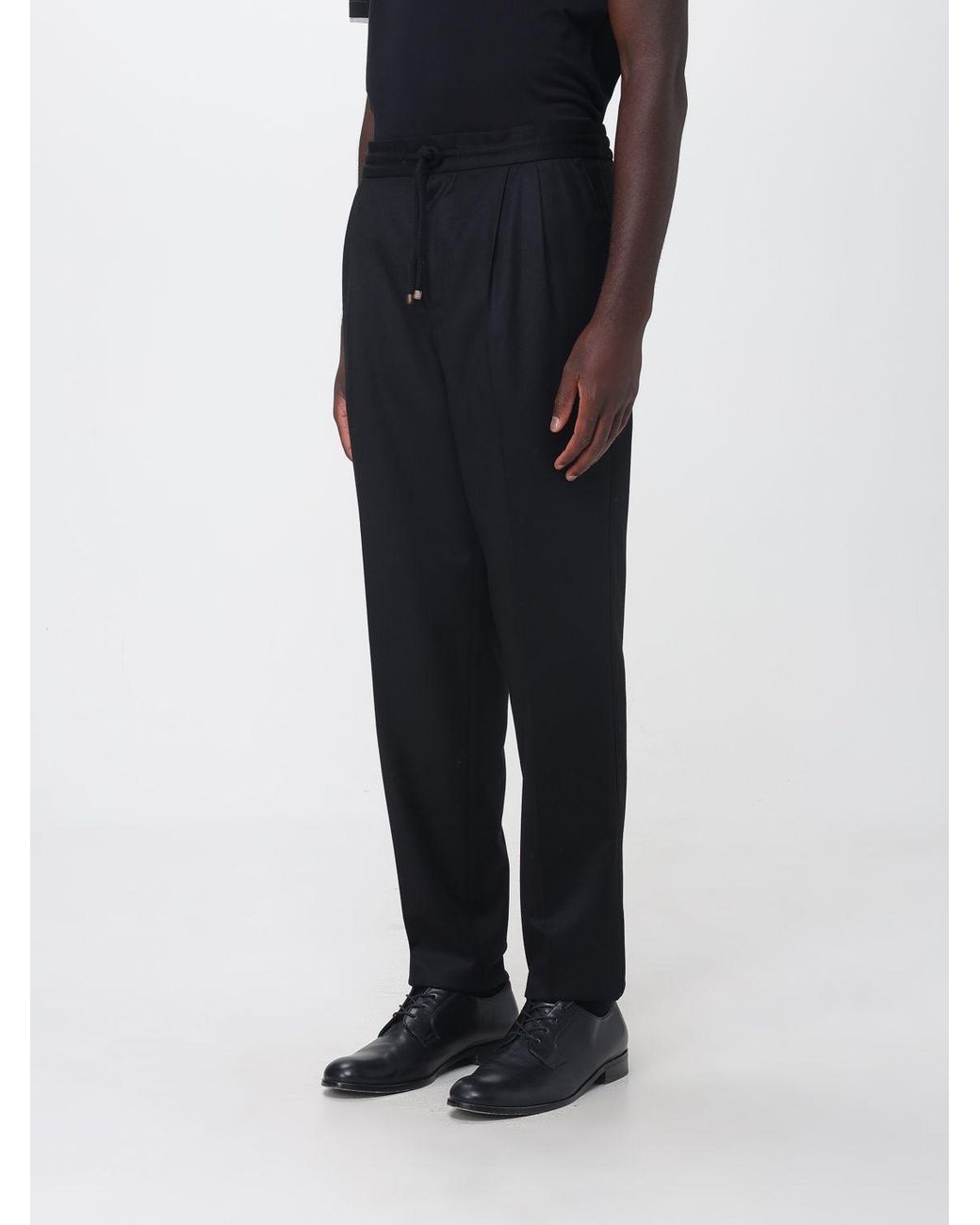 Brunello Cucinelli Black Straight-Leg Wool Trousers With Drawstring Waist for men