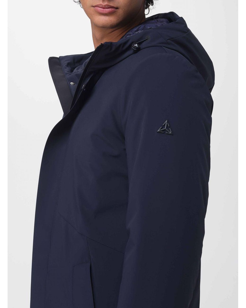 Heskimo Blue Short Windproof Stretch Nylon Parka With Padded Hood for men
