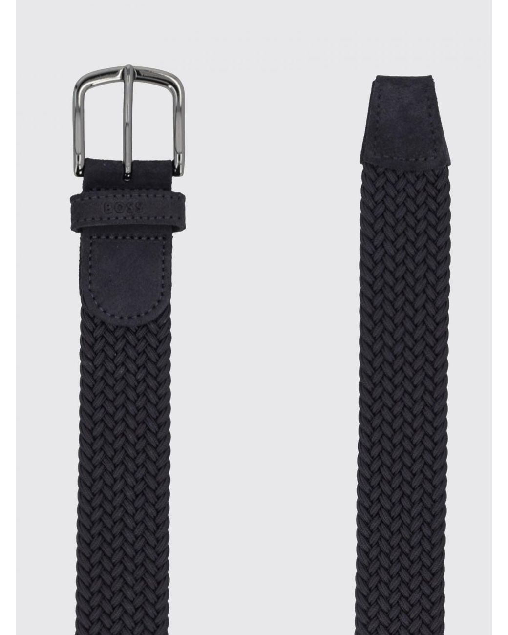 Boss White Adjustable Woven Leather Belt With Pin Buckle for men