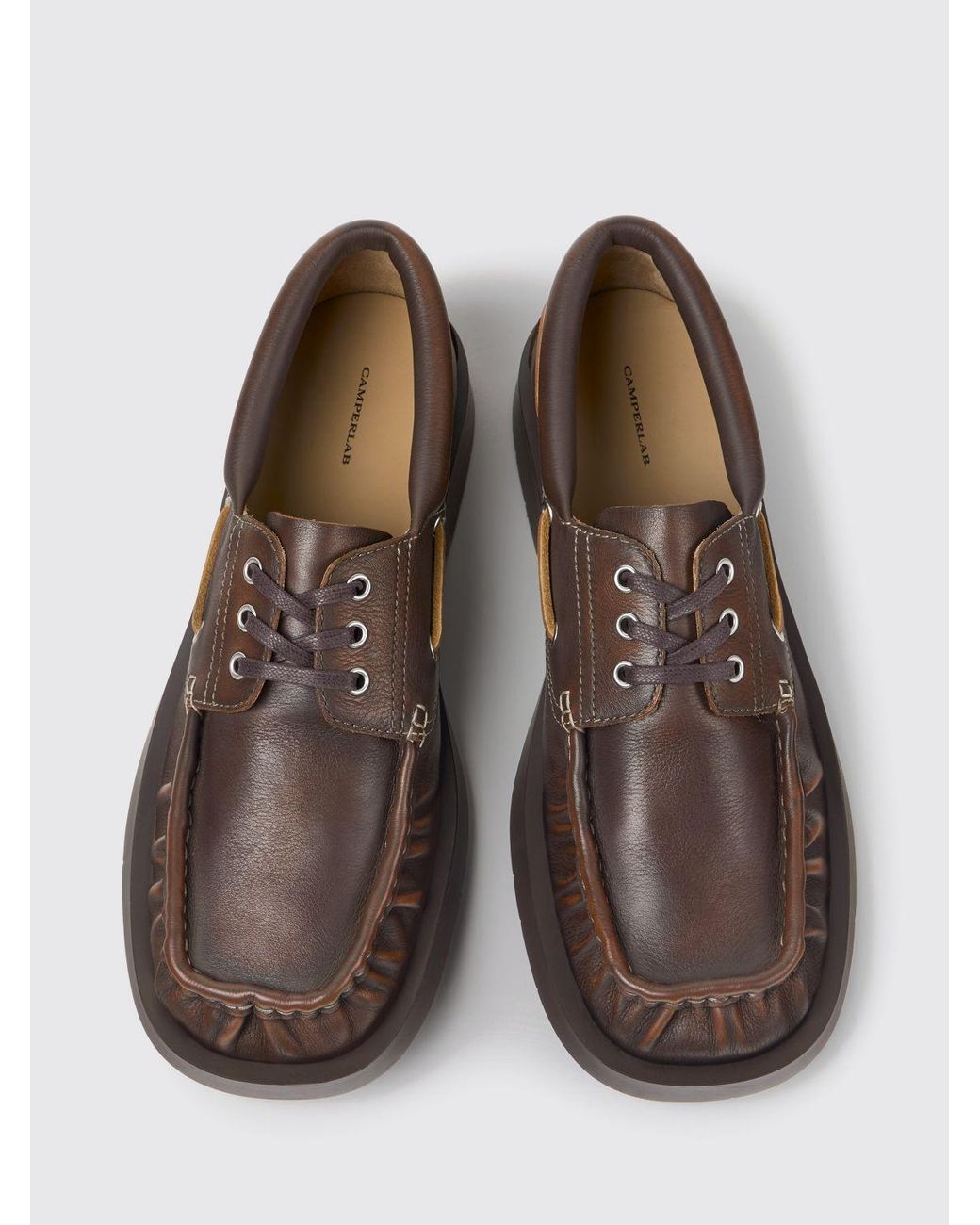 CAMPERLAB Brown Mil 1978 Smooth Calfskin Boat Shoes for men