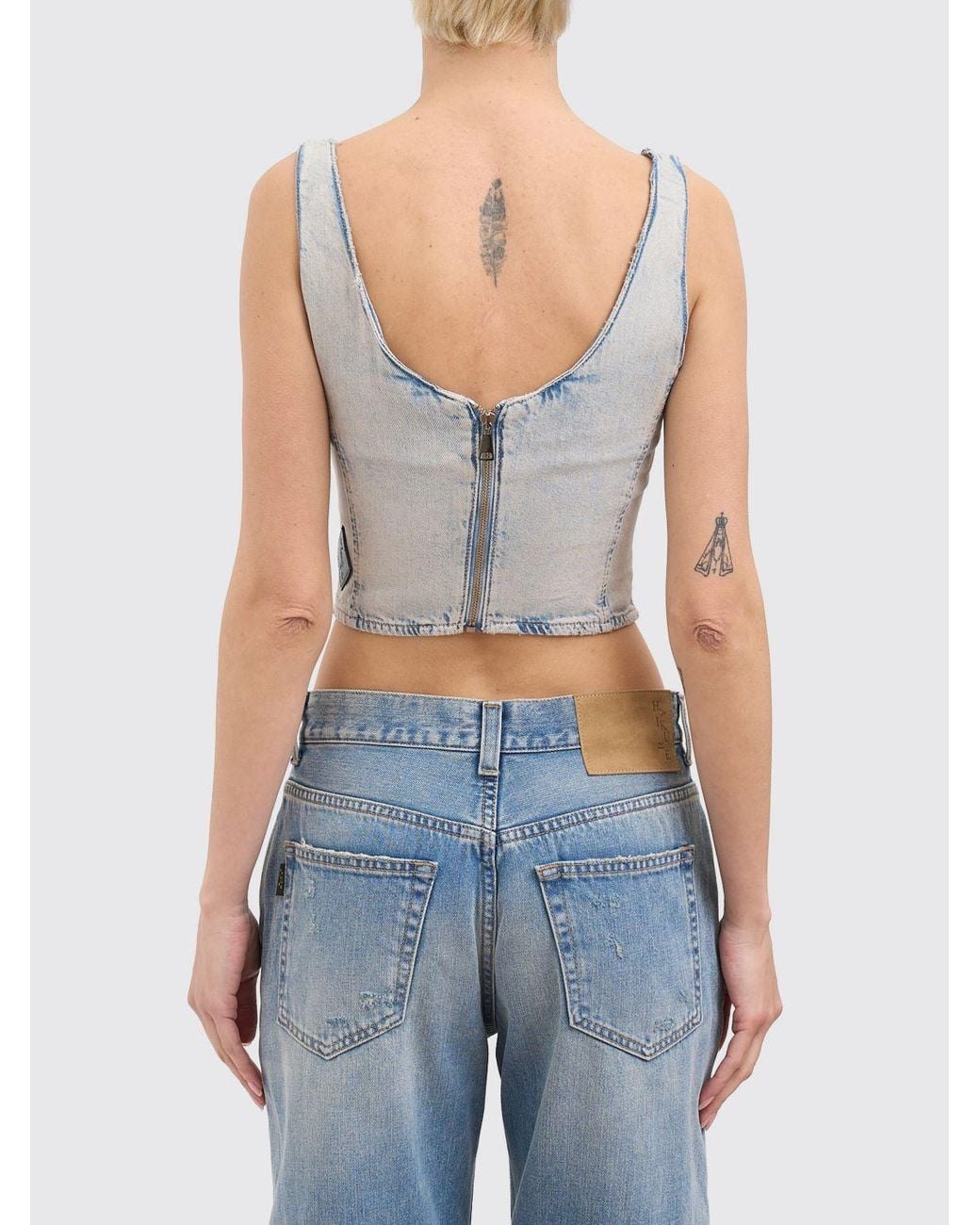 Haikure Blue Cotton Denim Bustier Top