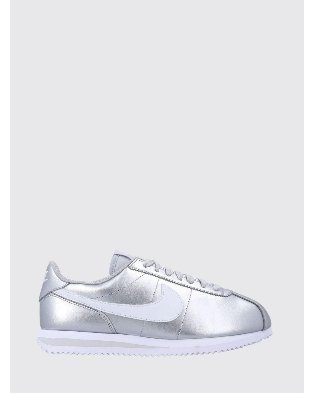 Nike White Cortez Laminated Leather Sneakers With Swoosh Logo And Round Toe