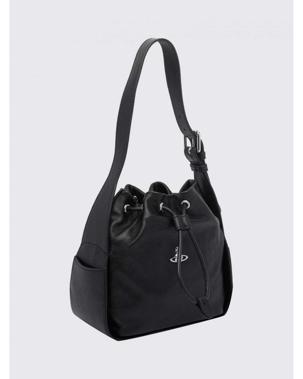 Vivienne Westwood Black Mini Sheepskin Bucket Bag With Metal Orb Logo By