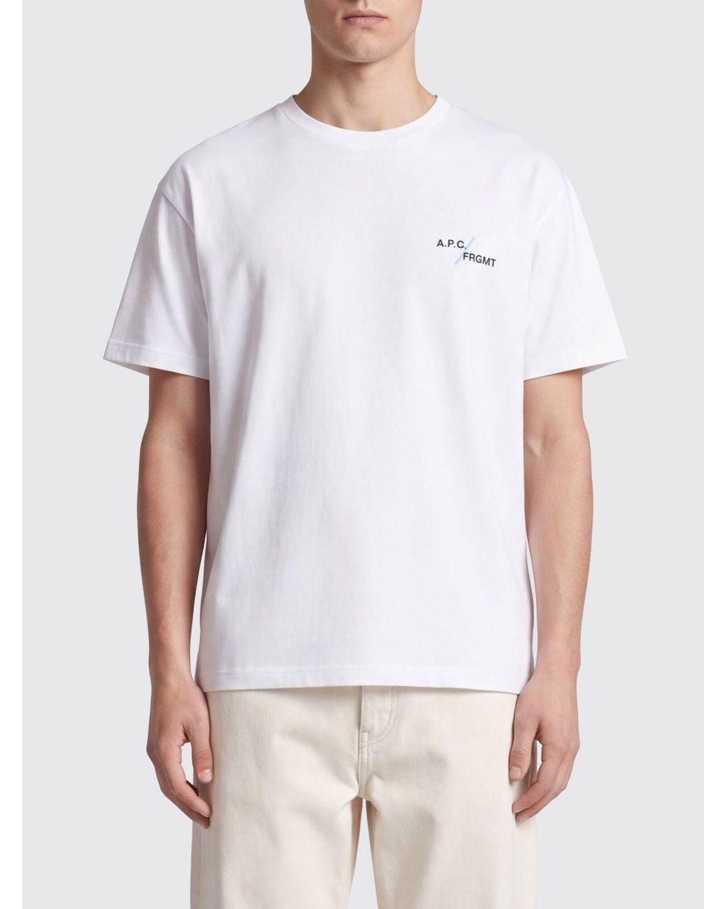 A.P.C. White Cotton T-Shirt With Contrast Logo And Dropped Shoulders for men