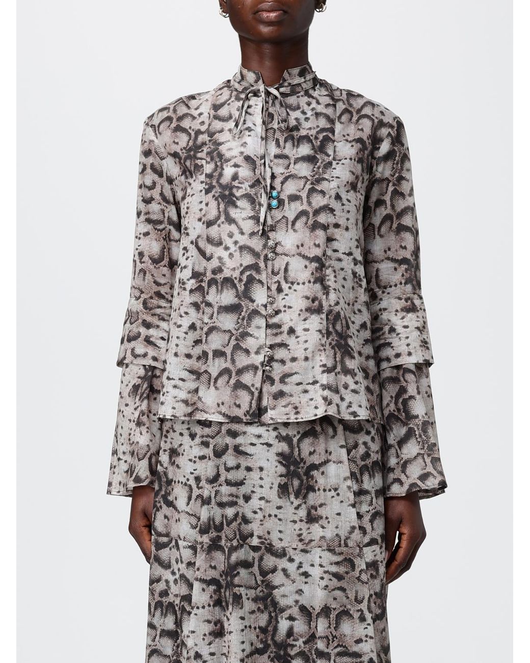 Pinko Gray Crepe Shirt With Snake Print