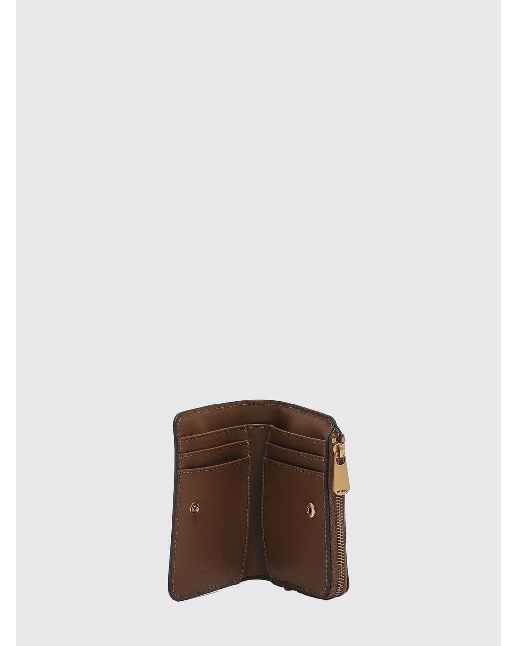 Pinko Brown Smooth Calfskin Bifold Wallet With Love Birds Logo