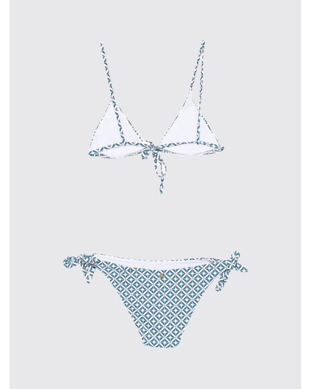 Max Mara White Geometric Diamond Print Triangle Bikini With Tie Fastenings