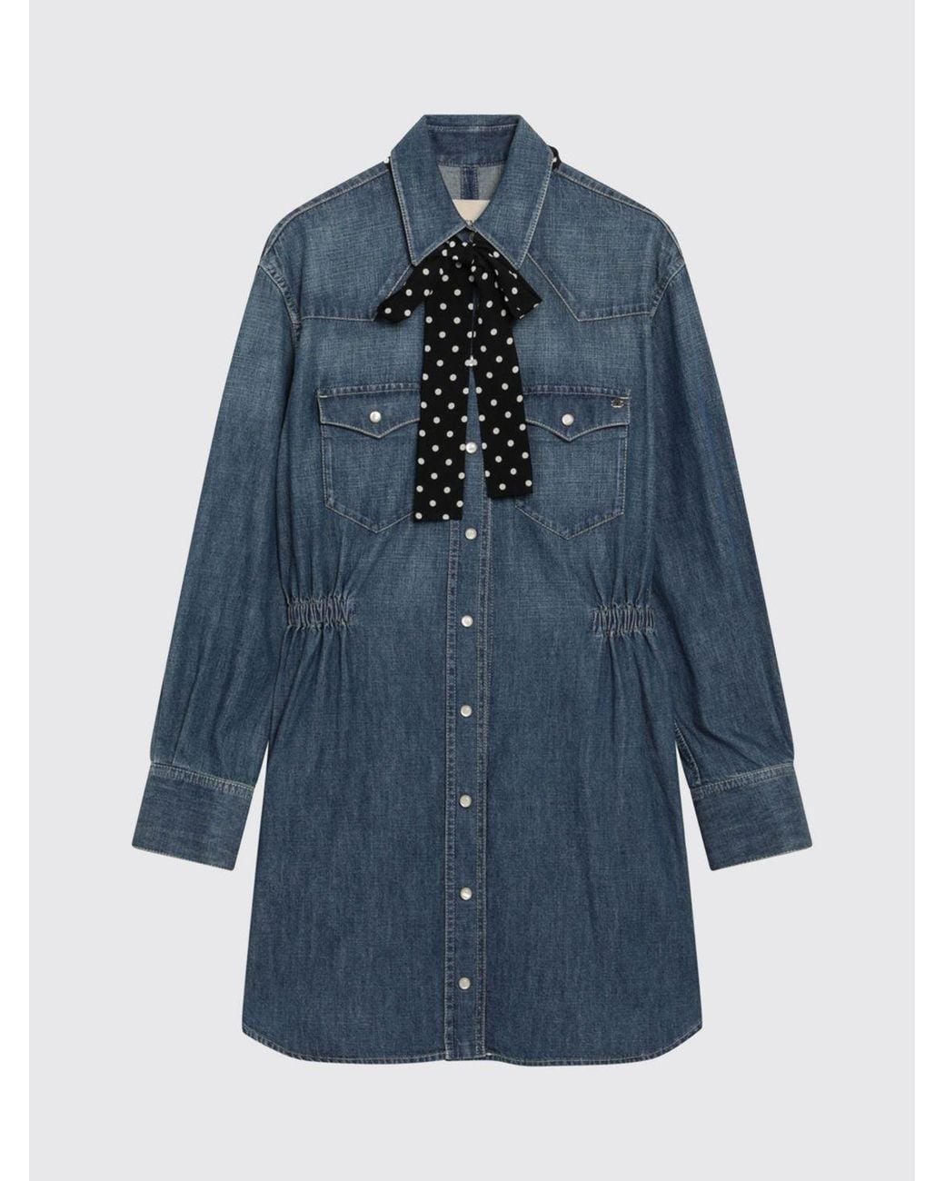 Valentino Garavani Blue Denim Tie-Neck Mini Chemisier Dress
