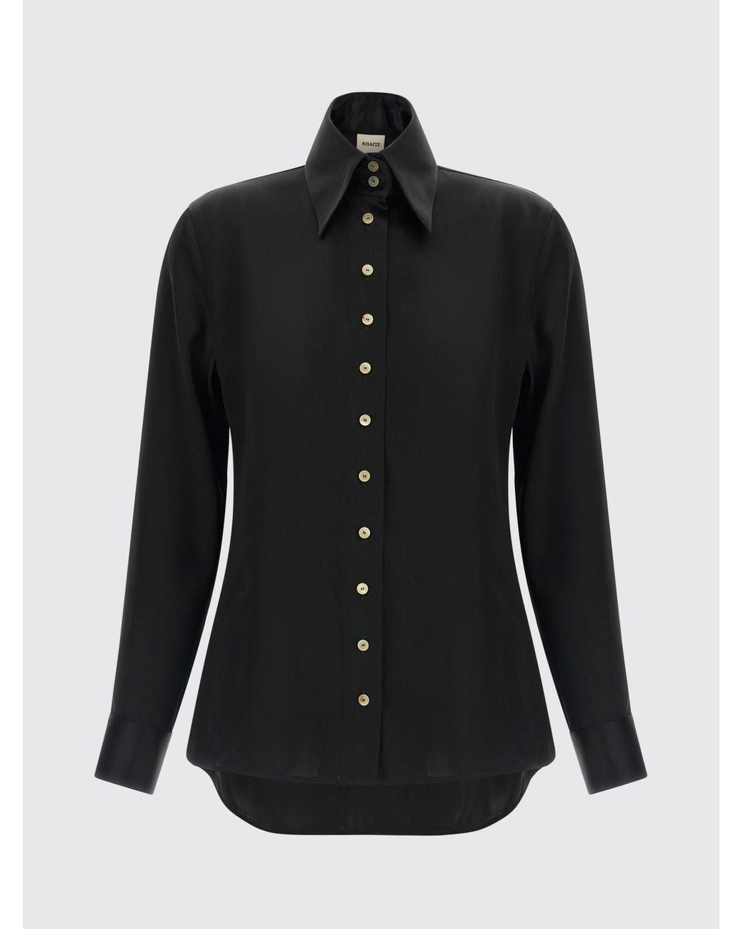 Khaite Blue Satin Shirt With French Collar And Long Sleeves