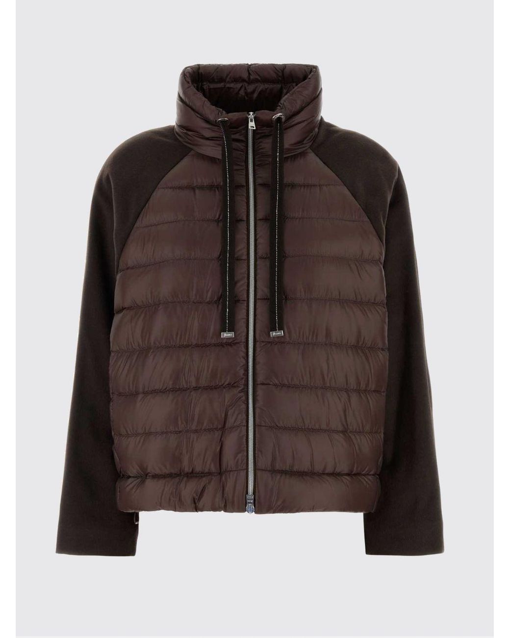 Herno Brown Short Quilted Nylon Down Jacket With Funnel Neck