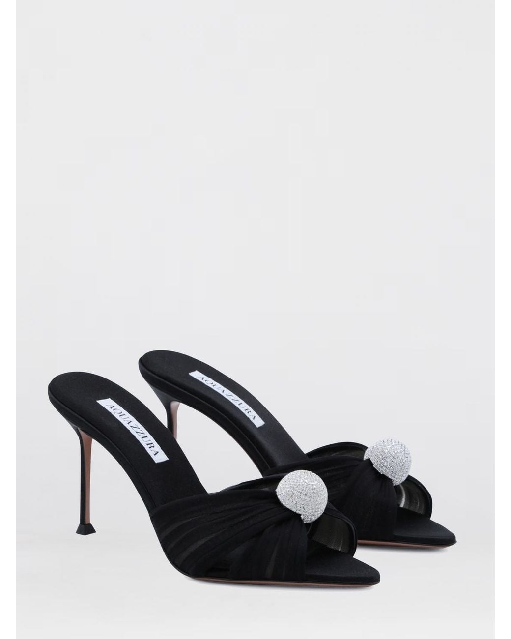 Aquazzura Black Mystery Nylon Mules With Jewel Embellishment