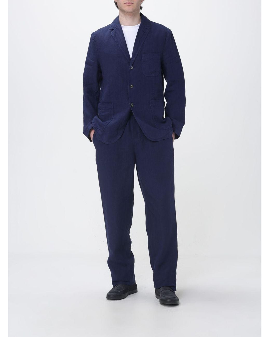 Aspesi Blue Single-Breasted Linen Blazer for men