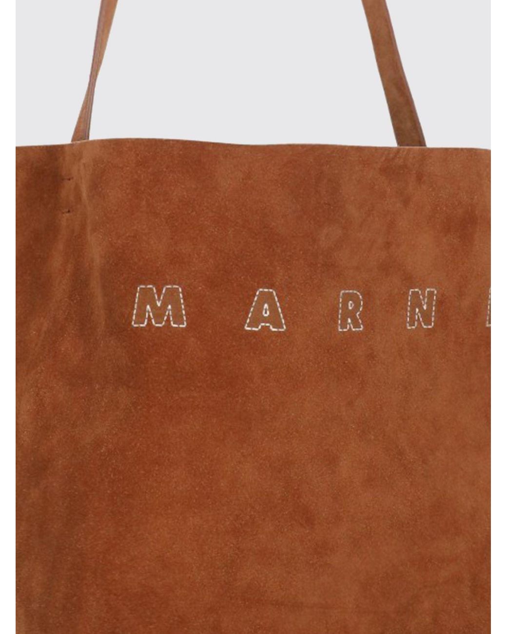 Marni Brown Museo Calfskin And Suede Tote Bag With Top Handle