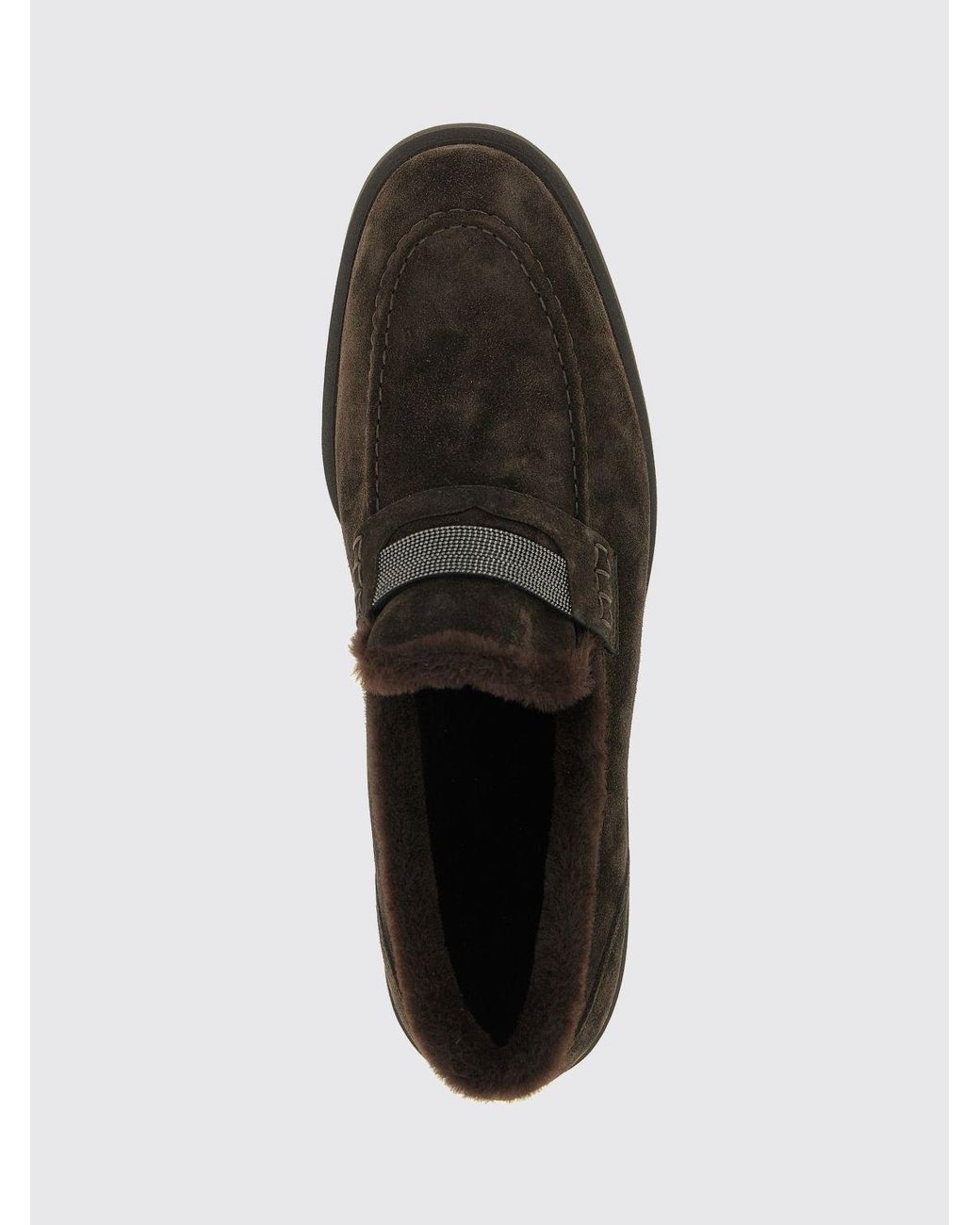 Brunello Cucinelli White Shearling-Lined Suede Penny Loafers With Monili