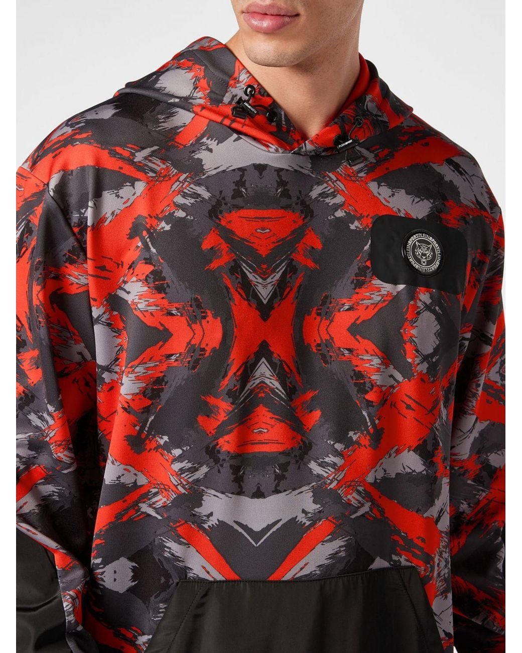 Philipp Plein Red Relaxed Fit Camouflage Print Polyester Hoodie for men
