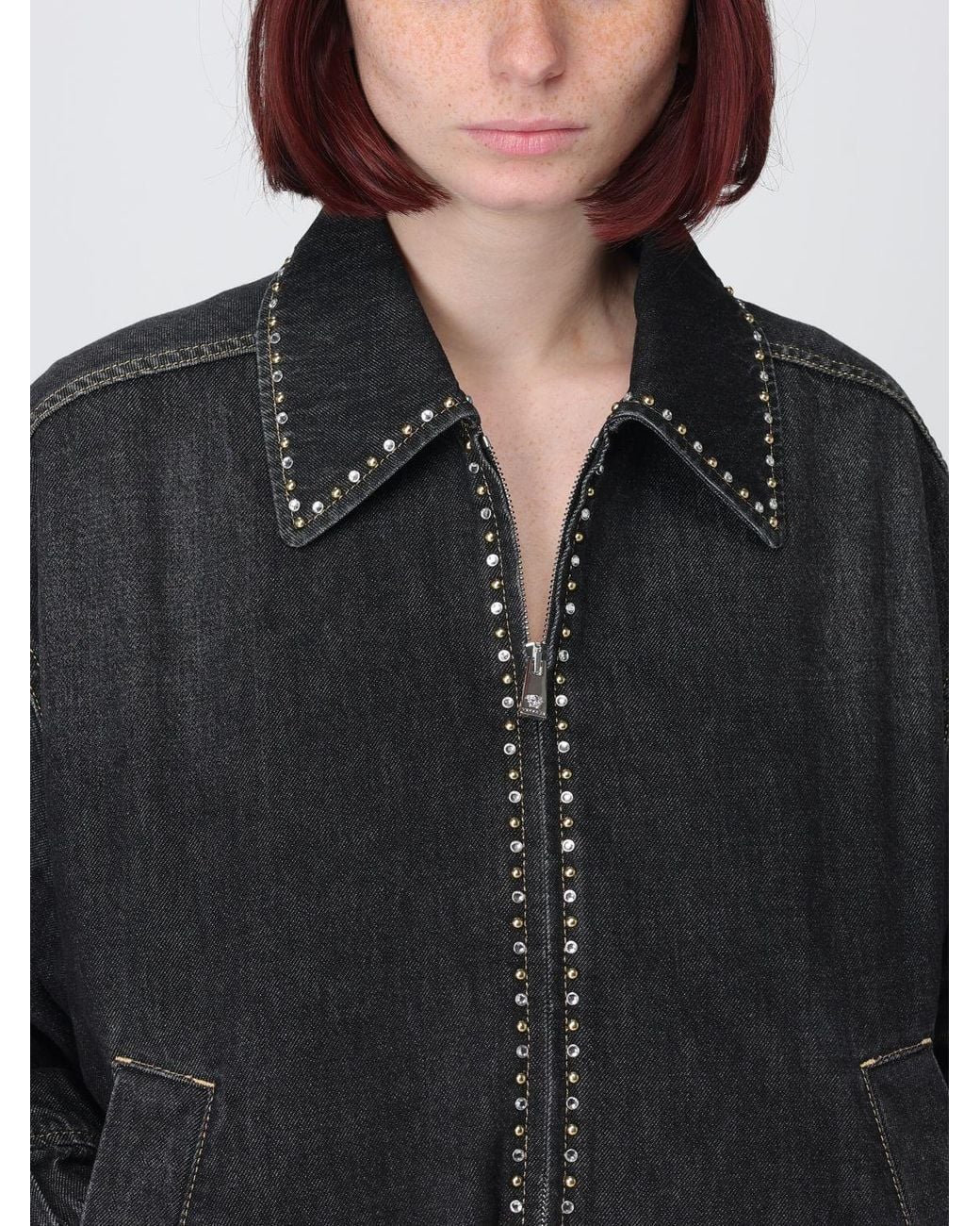 Chaqueta Vaquera Con Pedrería Versace de color Black
