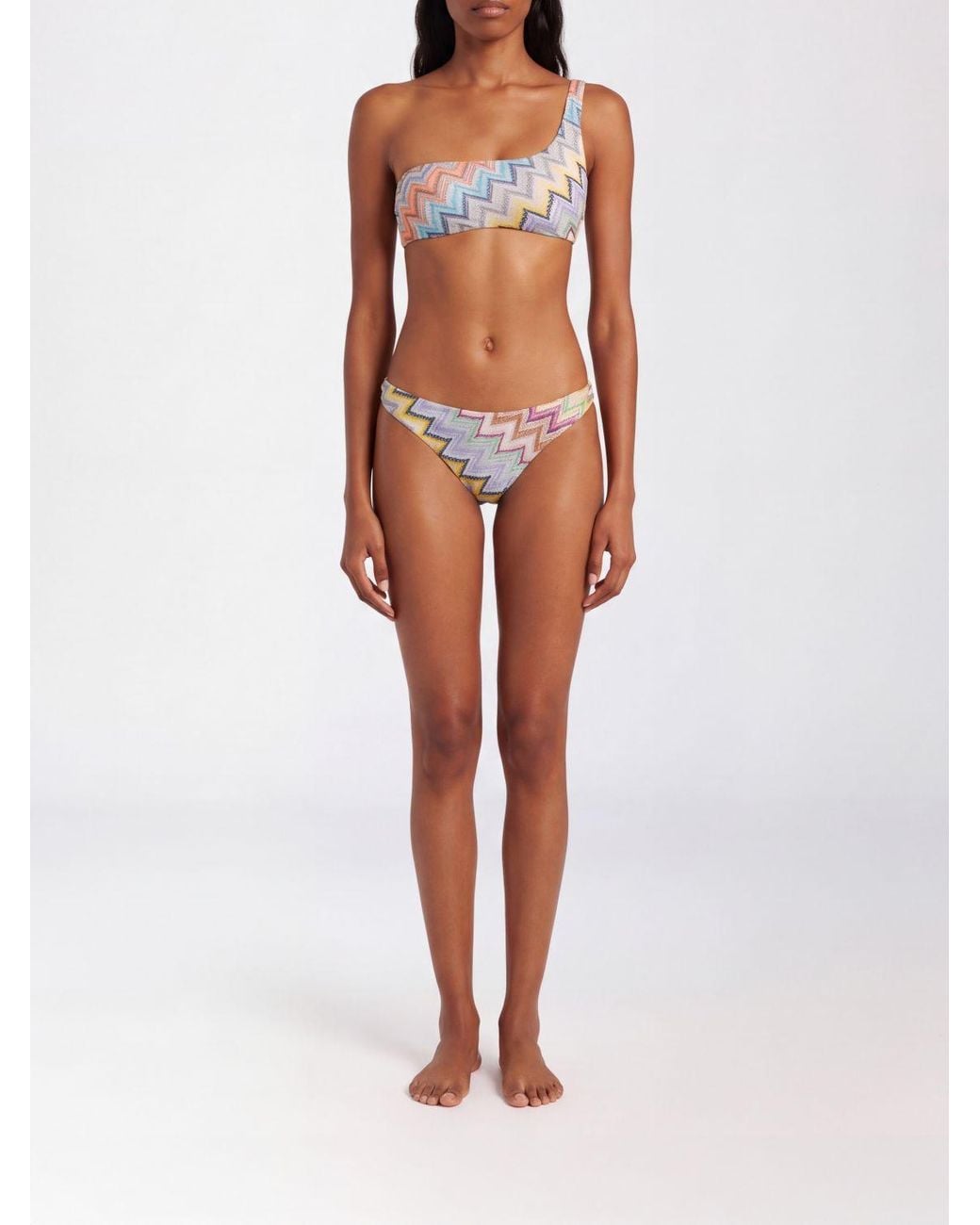 Missoni Multicolor Lurex Bikini With One-Shoulder Top And Zig-Zag Pattern