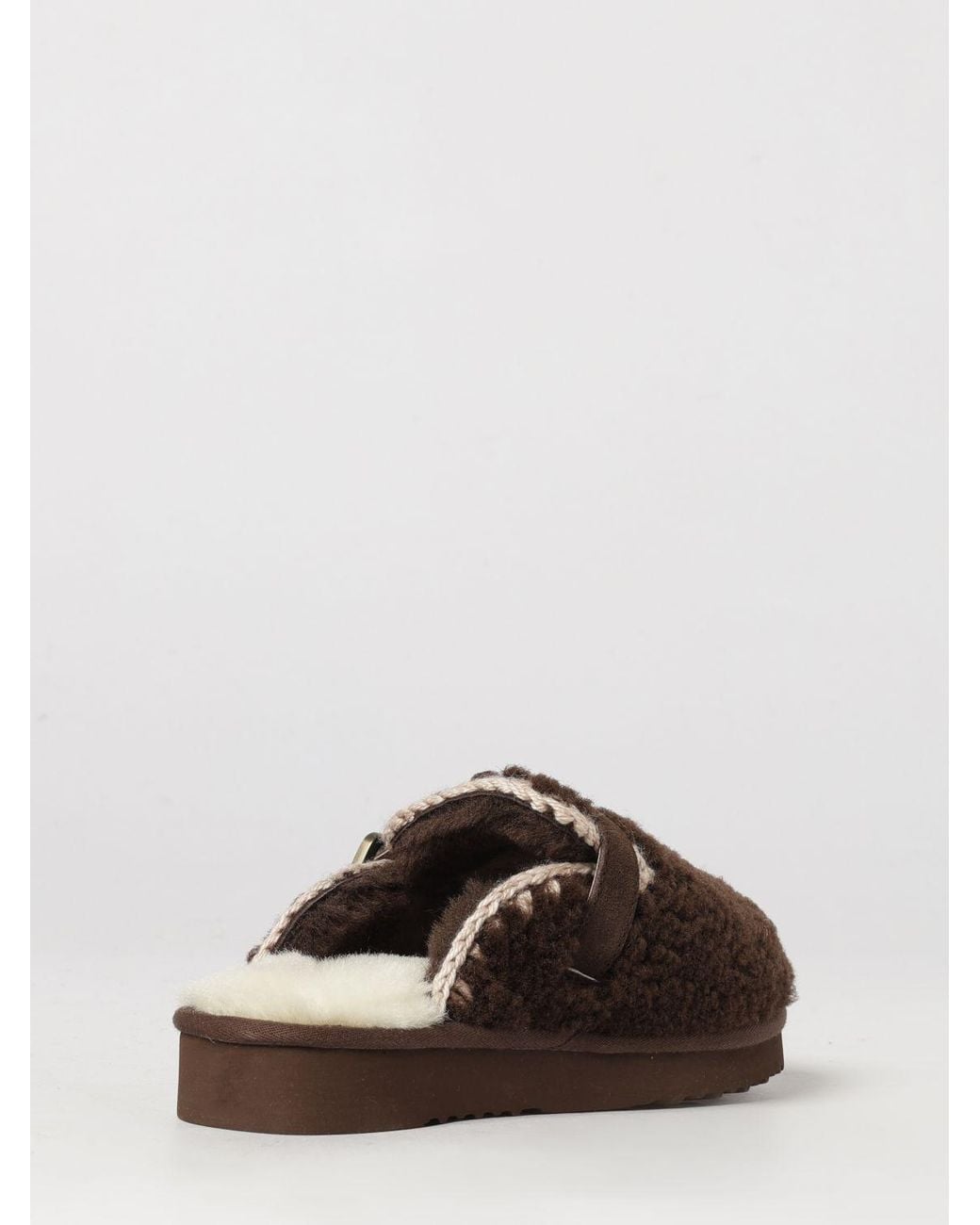 Mou Brown Suede And Shearling Mules With Wool Lining And Adjustable Strap