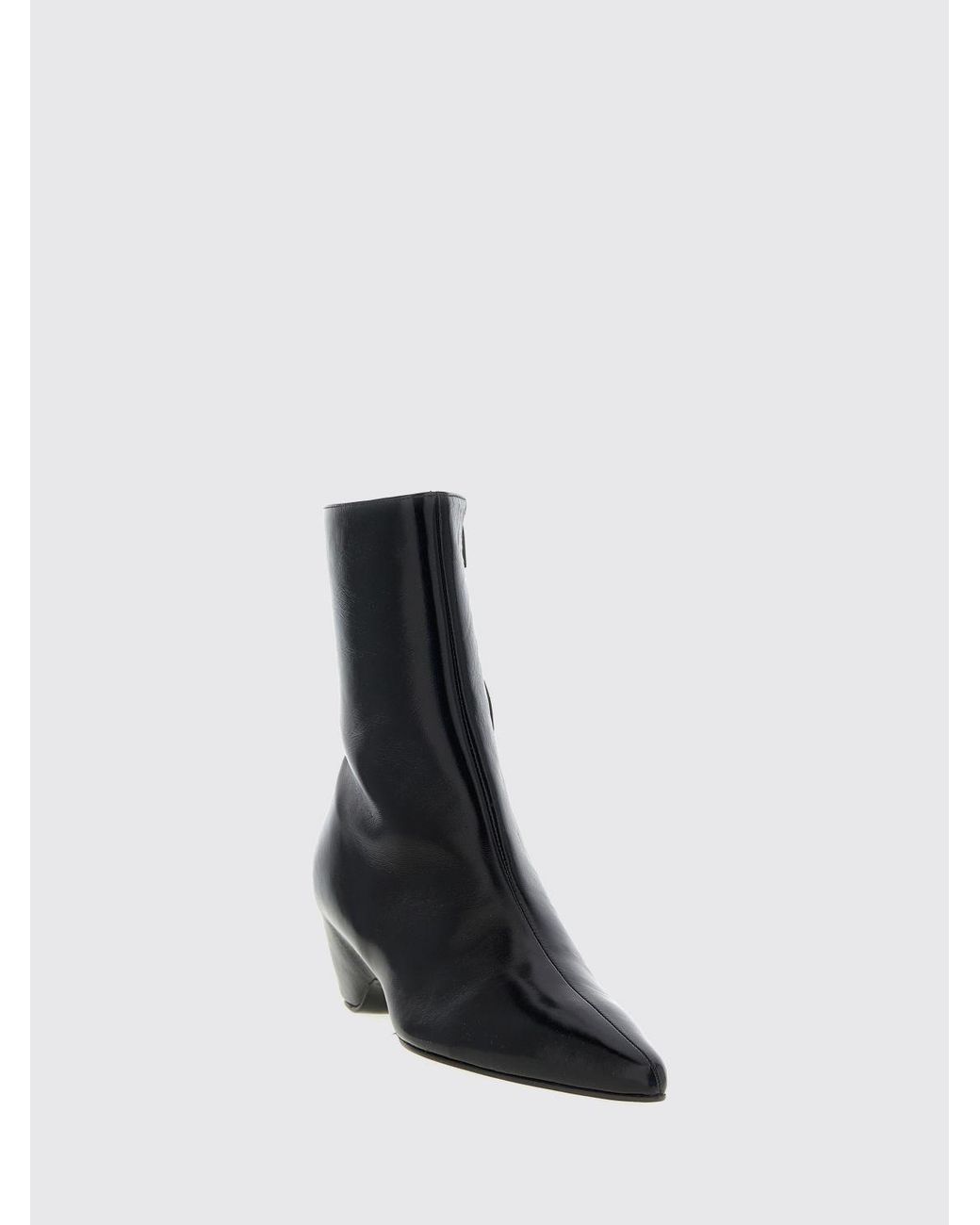 Khaite Black Sybil Smooth Calfskin Ankle Boot With Almond Toe And Mid Heel