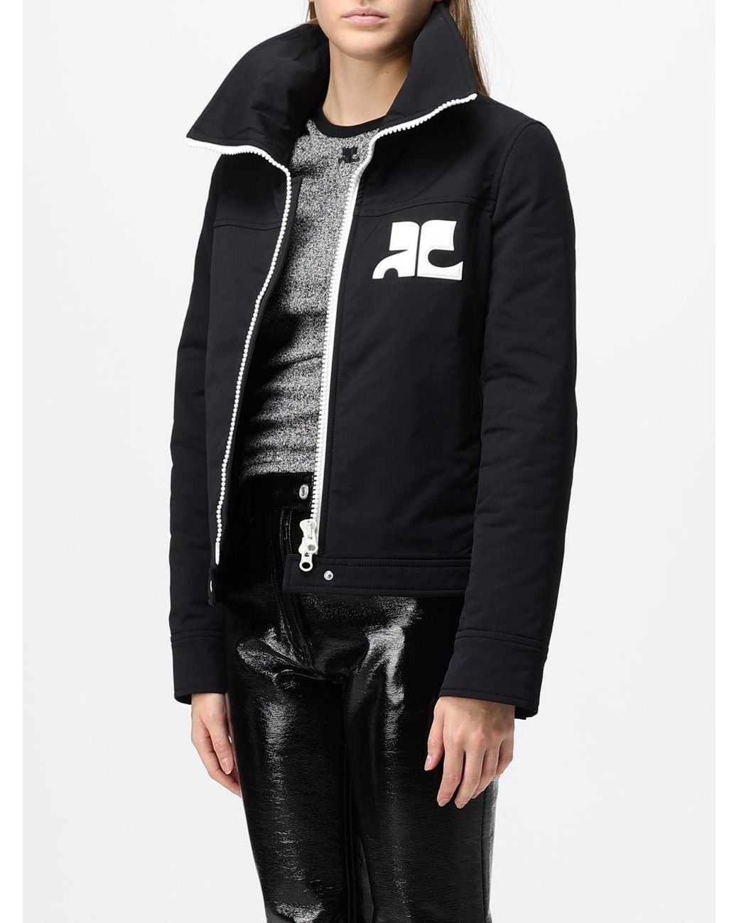 Courreges Black CourrÈ Ges Short Polyester Windbreaker Jacket With Contrast Logo