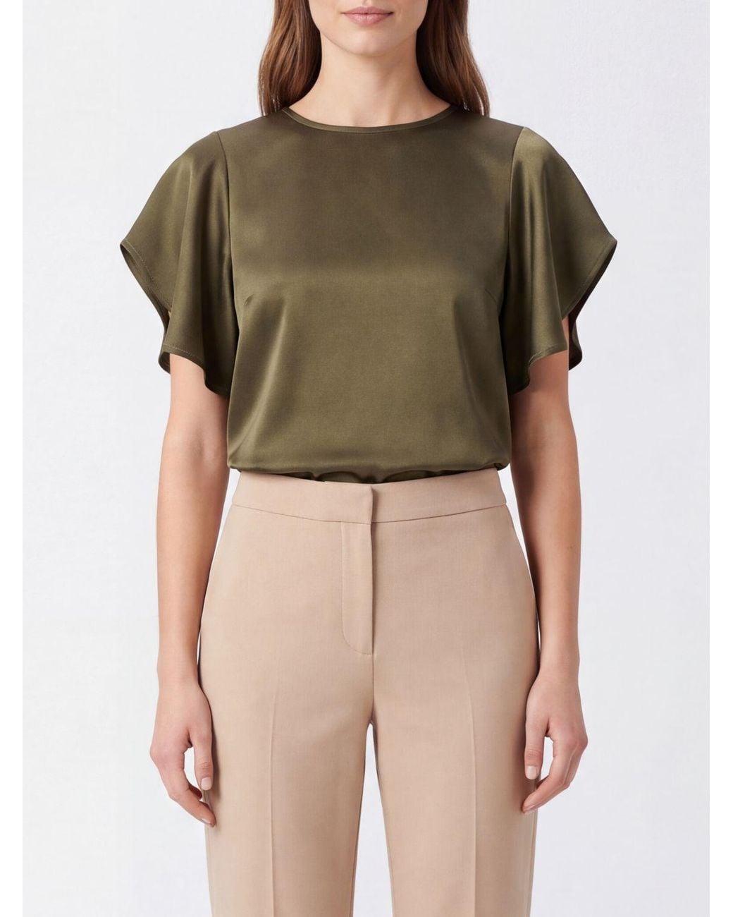 Victoria Beckham Green Bela Satin Crew Neck Top
