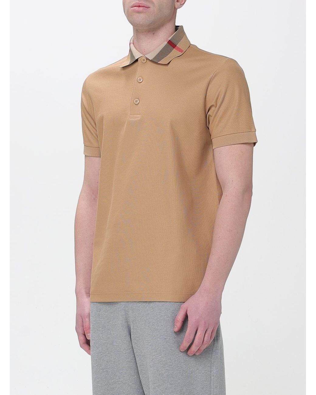 Burberry White Cotton Polo Shirt With Check Collar for men