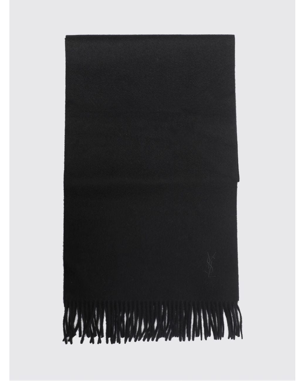 Saint Laurent Black Ysl Monogram Cashmere Scarf With Fringed Edges for men