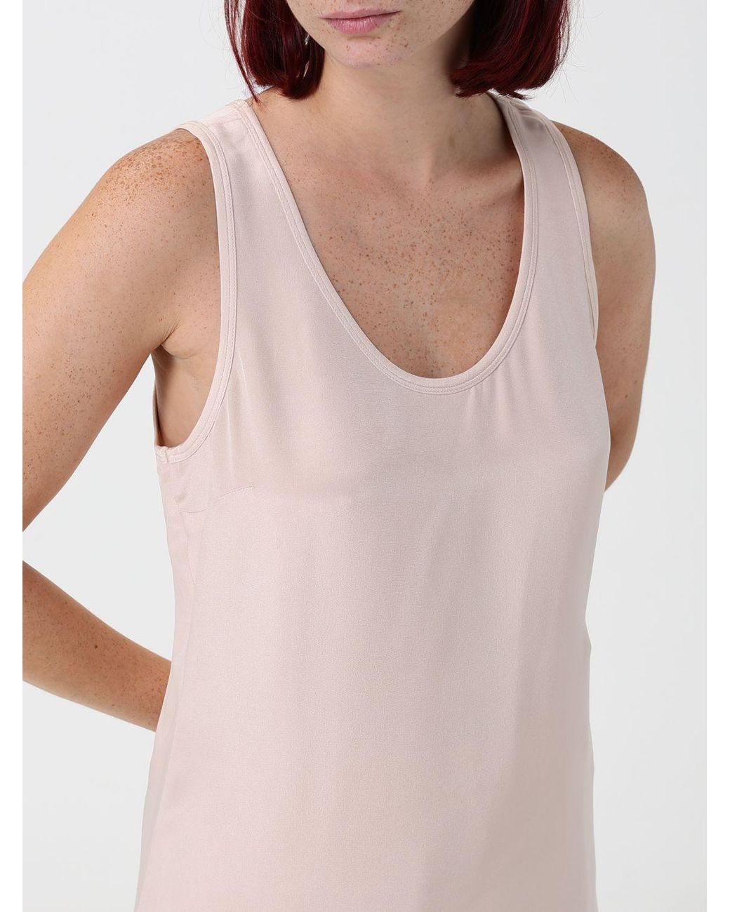 Max Mara Pink Sleeveless U-Neck Slim Fit Crêpe De Chine Top