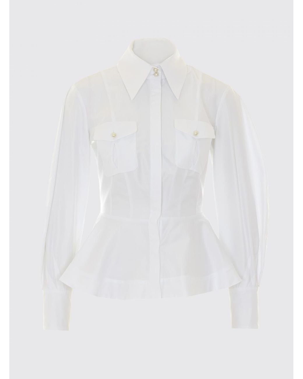 Elisabetta Franchi White Slim Fit Cotton Shirt With Patch Pockets