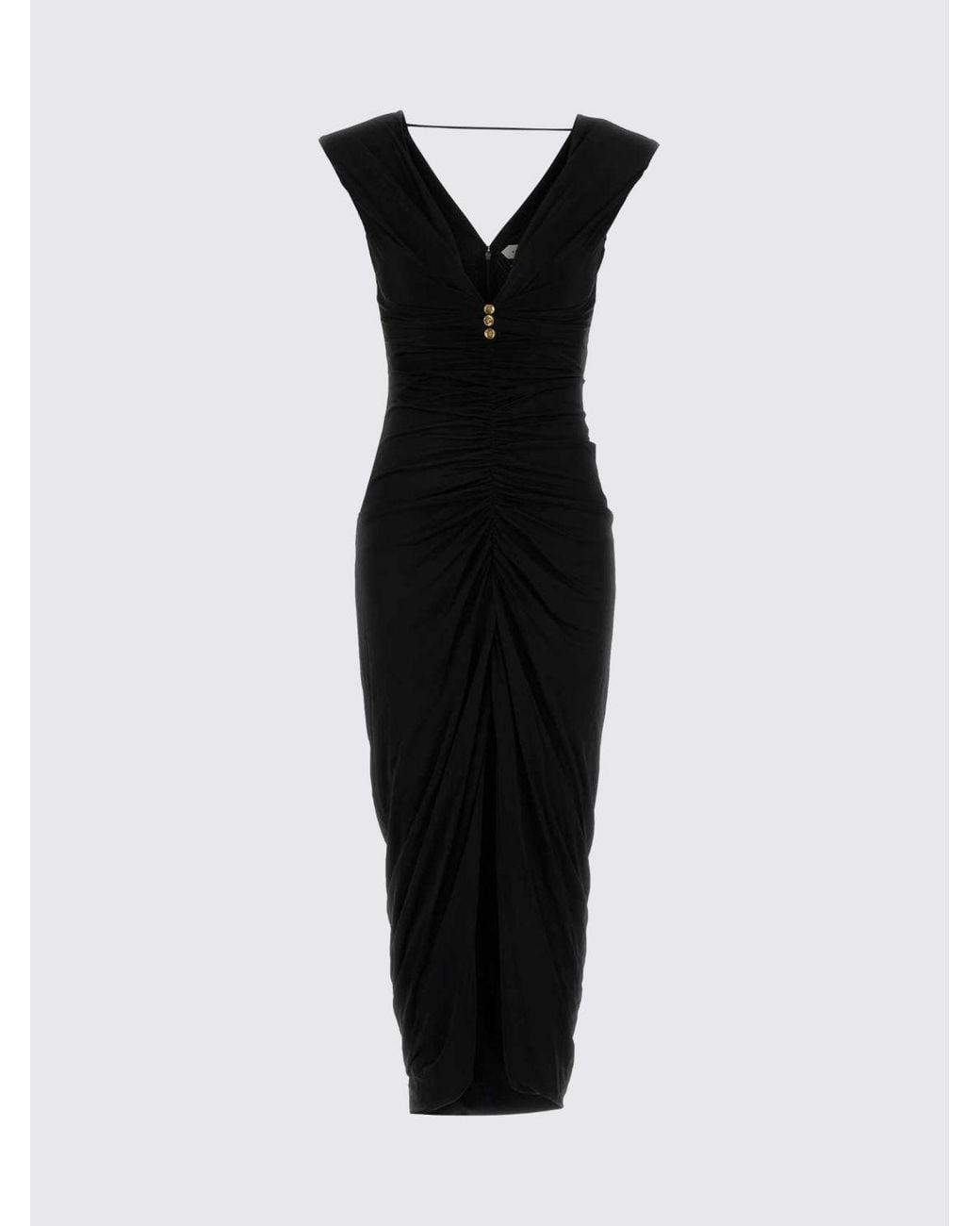 Versace Black Draped Off-The-Shoulder Jersey Midi Sheath Dress