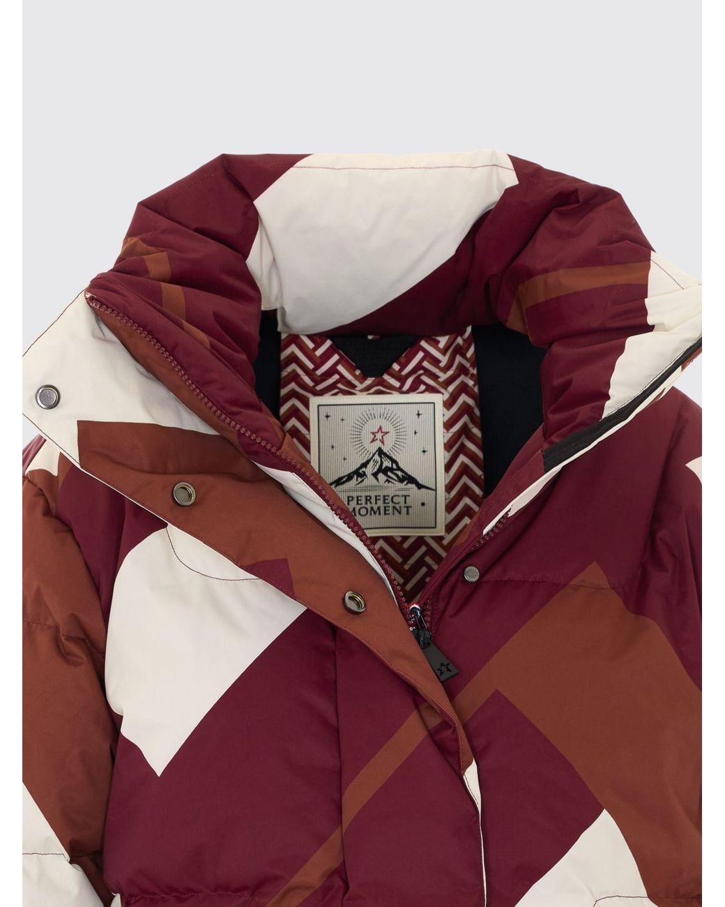 Perfect Moment Red Abstract Print Down-Filled Nylon Cropped Puffer Jacket
