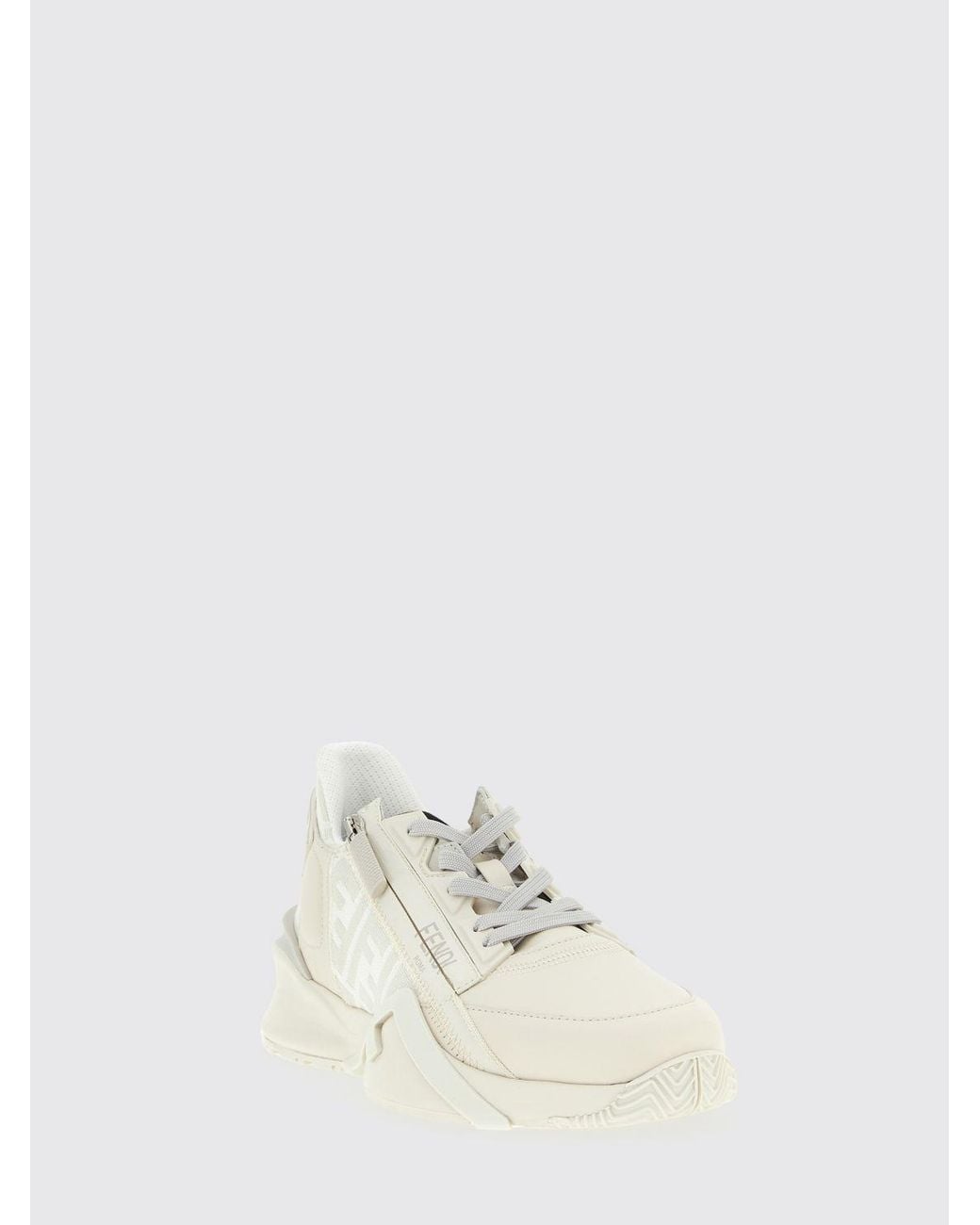 Fendi Natural Flow Leather And Cotton Blend Sneakers With Ff Jacquard Monogram for men