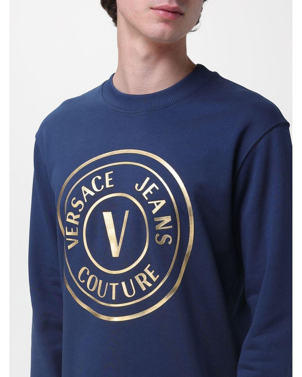 Versace Jeans Couture Blue Cotton Crewneck Sweatshirt With Logo for men