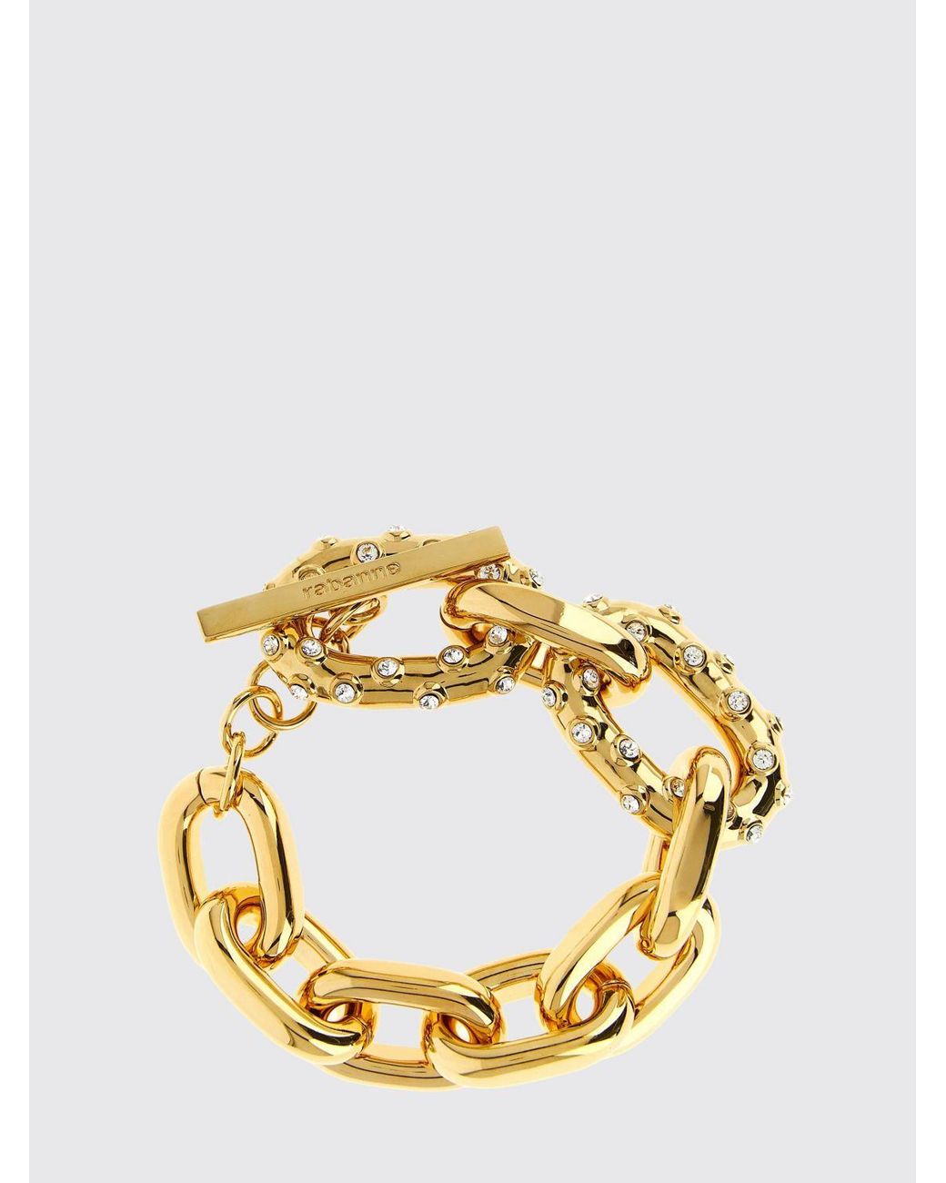 Rabanne Metallic Xl Link Brass Bracelet With Set Rhinestones
