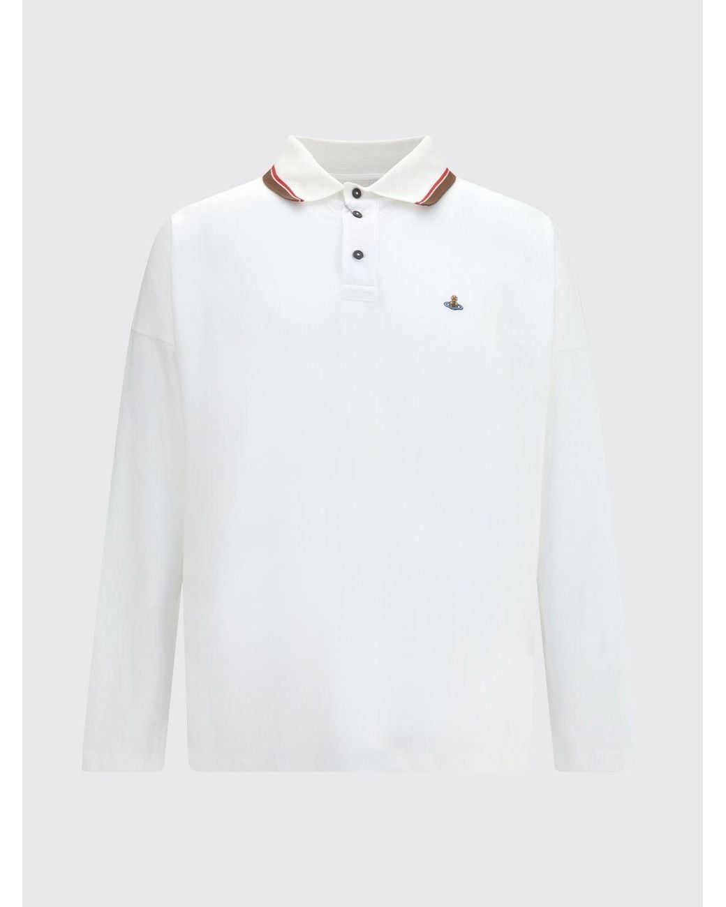 Vivienne Westwood White Long-Sleeved Cotton Polo Shirt With Embroidered Orb Logo for men