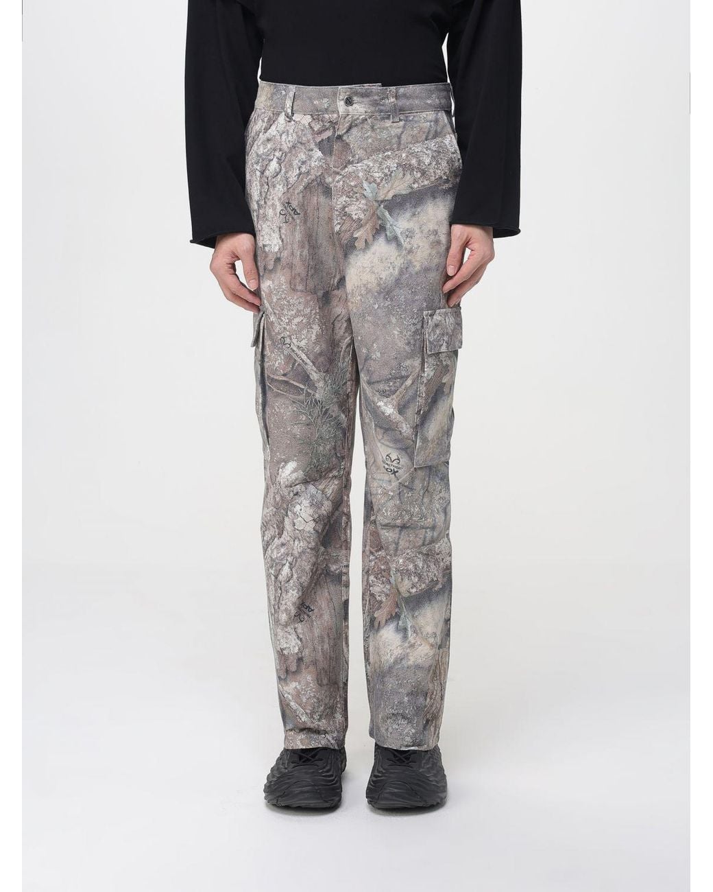Represent Black Camouflage Print Cotton Cargo Pants for men