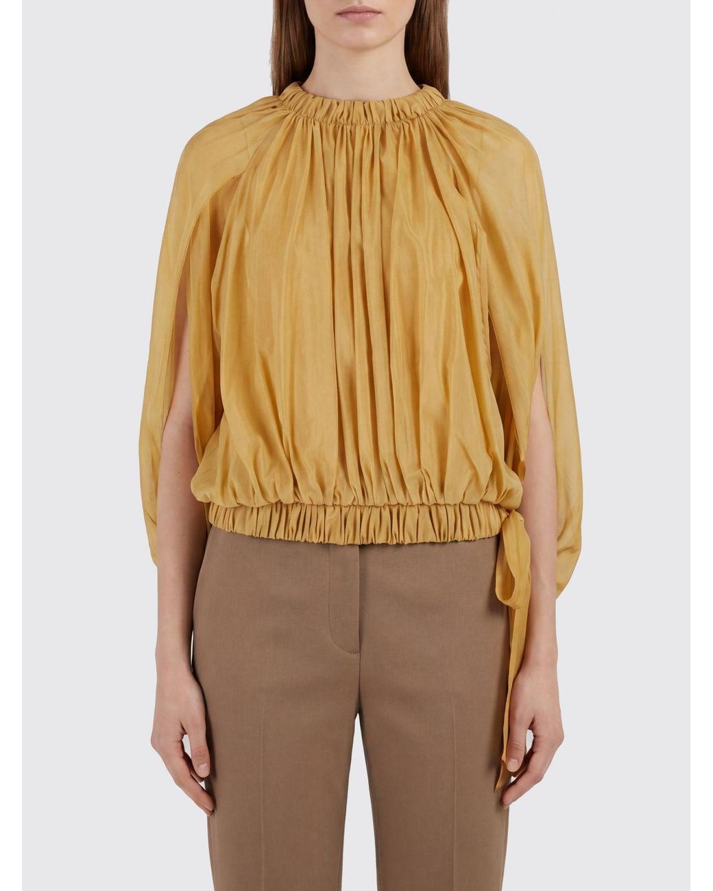 Semicouture Natural Cotton Muslin Blouse With Long Sleeves And Dropped Shoulders
