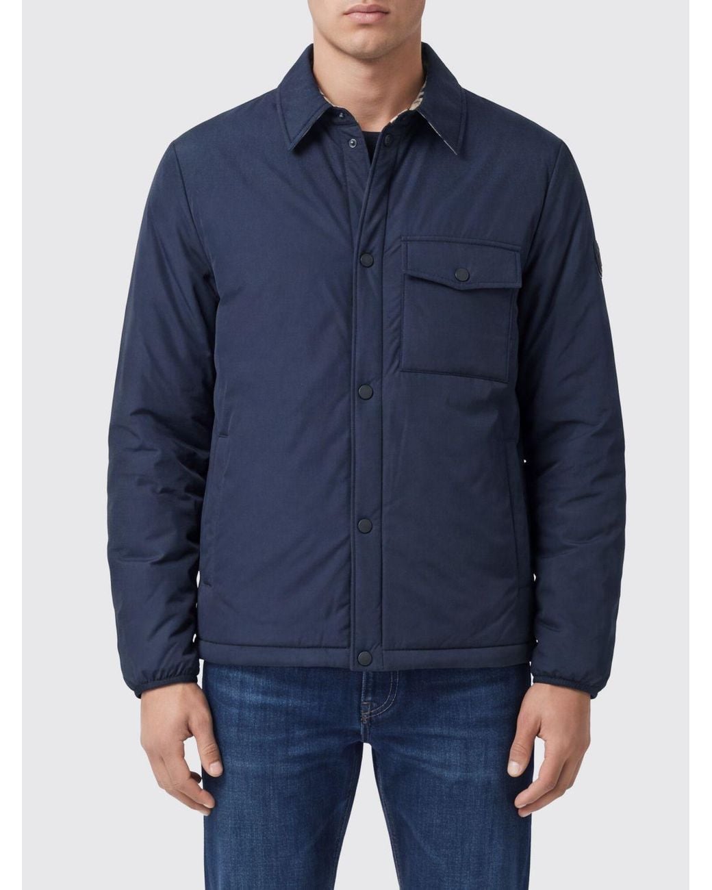 Burberry Blue Padded Nylon Shirt Jacket With Elasticated Cuffs for men