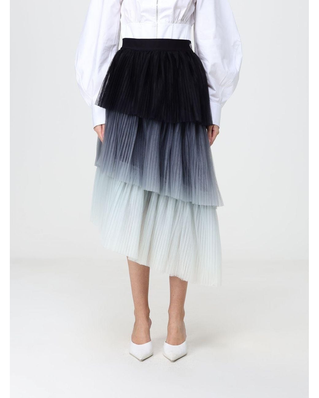 Karl Lagerfeld Blue High-Waisted Pleated Crêpe Midi Skirt With Abstract Print