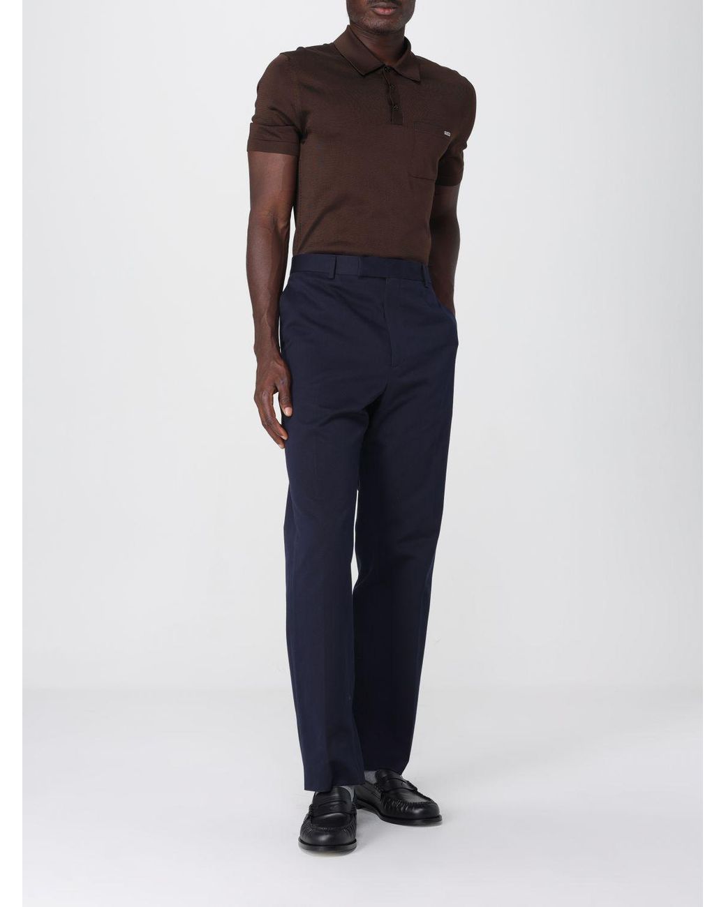 Gucci Blue Slim Fit Cotton Twill Chino Trousers With Slash Pockets for men