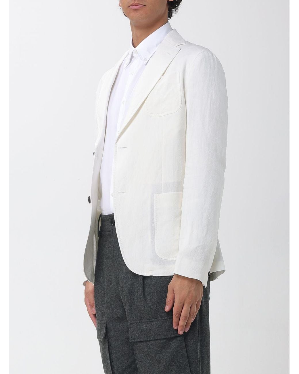 Emporio Armani White Single-Breasted Pure Linen Blazer With Notch Lapels And Patch Pockets for men